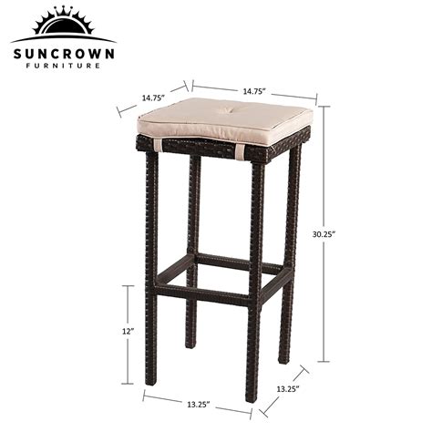 Suncrown Outdoor 3 Piece Brown Wicker Bar Set Glass Bar And Two Stools