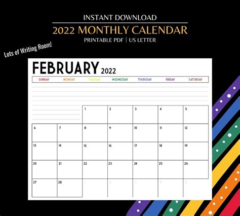 2022 Pride Monthly Calendar Landscape Printable Calendar | Etsy