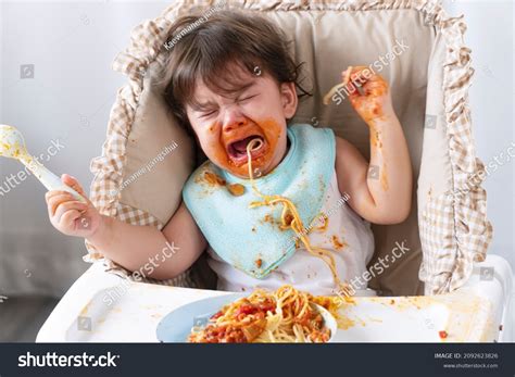 Unhappy Sad Toddler Child Messy Tomato Stock Photo 2092623826