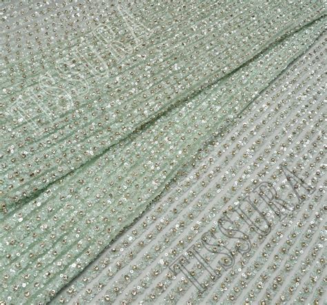 Sequin And Bead Embroidered Tulle Fabric Exclusive Fabrics From India