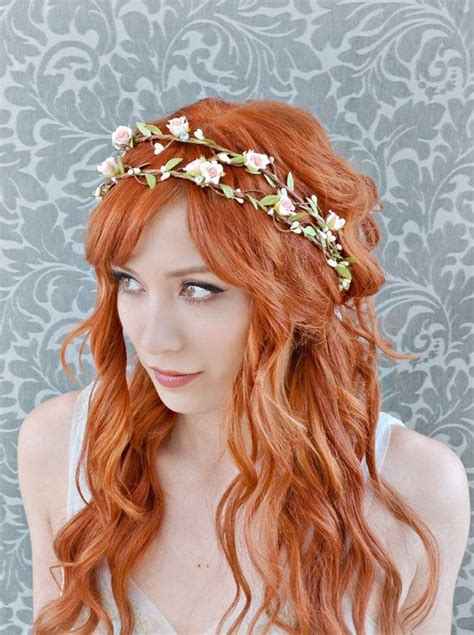 Bridal Headband Pink Flower Crown Woodland Hair By Gardensofwhimsy Red