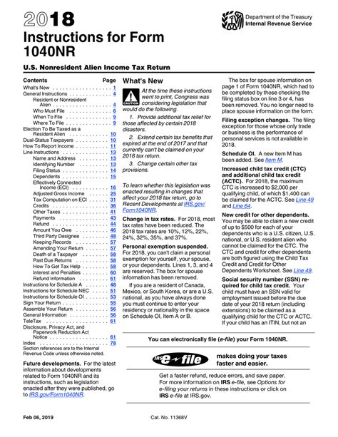 Download Instructions For Irs Form 1040nr Us Nonresident Alien Income