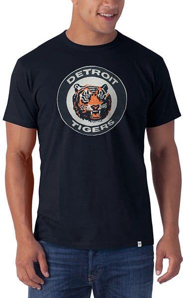 Detroit Tigers Mens 47 Brand Stitched Vintage Classic Logo Navy Tee T Shirt Detroit Game Gear