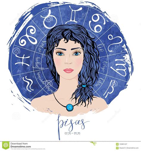 Zodiac Signs Pisces In Image Of Beauty Girl Stock Vector Illustration