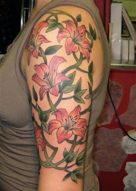 Half Sleeve Lily Vines Flower Tattoo