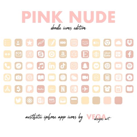 Pink Nude Doodle Icons Set Iphone Ipad Ios App Symbole My XXX Hot Girl