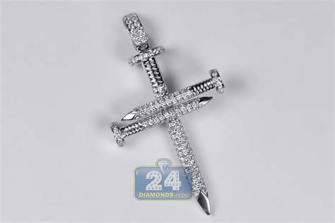 Sterling silver plain russian orthodox cross pendant necklace. Mens Diamond Religious Nail Cross Pendant 14K White Gold 0 ...