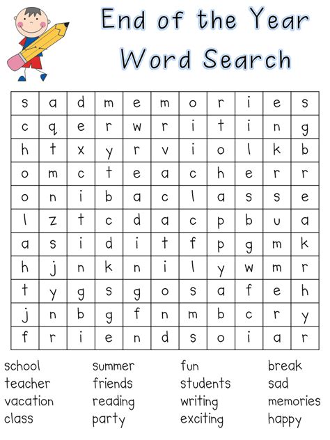 End Of Year Printable Activities Printable Word Searches