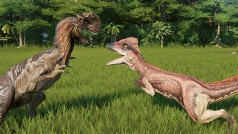 8 Deinonychus Vs 8 Dilophosaurus Jurassic World Evolution Youtube
