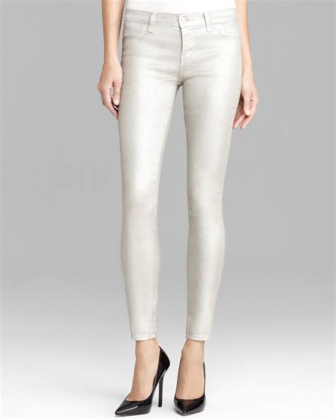 J Brand Jeans 485 Mid Rise Super Skinny In Metallic Oyster