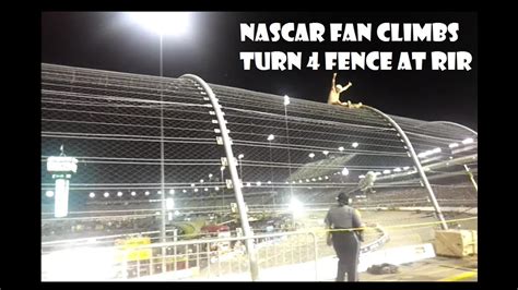 Another track that could do a roval race tomorrow if it wanted to, homestead has a sizable infield section along neither of the turns are used and the frontstretch and part of the backstretch are the only parts used. Drunk Nascar Fan Climbs Turn 4 fence at RIR 2014 - YouTube