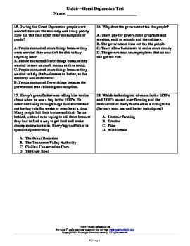 Growth of a nation, the revolution, map skills, first americans, exploration, local & state government, forming a the big ideas in fifth grade social studies include united states history and geography, specifically, the development of the american nation. Great Depression Test--5th Grade Social Studies by Jonathan Feicht