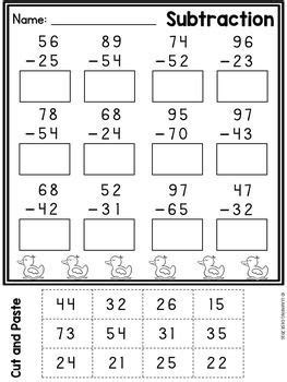 2 Digit Subtraction Without Regrouping Worksheets | First grade math