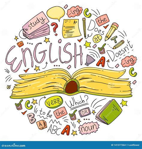 Language School For Adult Kids English Courses Class Stock Vector