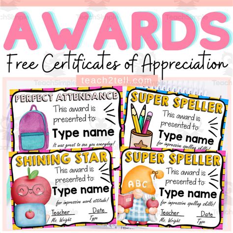 Editable Awards Certificates Of Appreciation Student Awards End Of Year