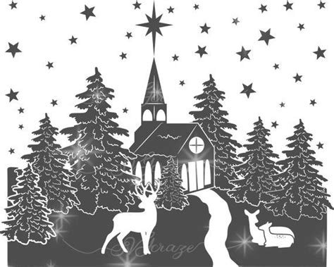 Download Church with Deer Glass Block Design Christmas SVG Dxf Eps ...