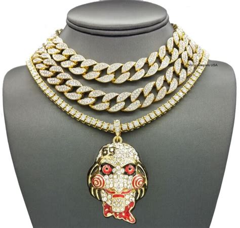 Gold Miami Cuban Choker And Tekashi 69 Saw Pendant Necklace Set Ebay