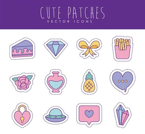 Premium Vector Cute Patches Line And Fill Style Icon Set