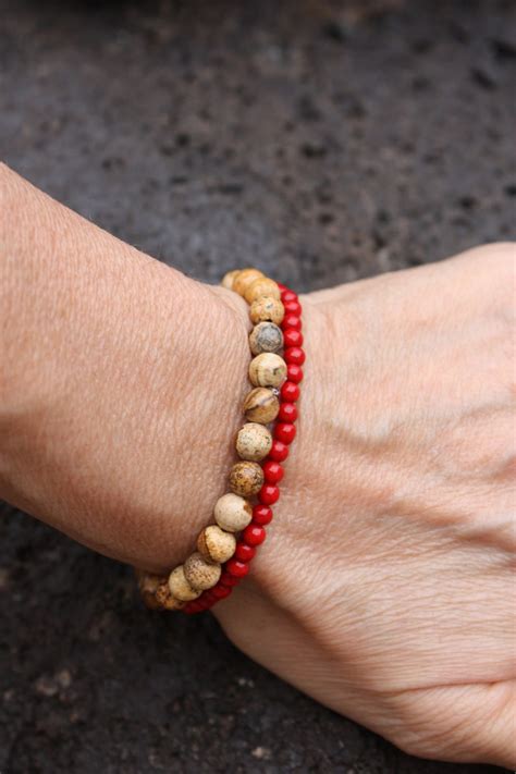 Coral Beaded Bracelet Stretch Bracelet Coral Healing Stone Etsy