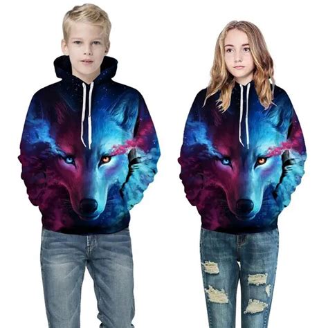 Ice Fire Wolf Kids Hoodies Girls And Boys Sweatshirts Fashion Pullover