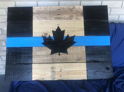 Canadian Police Flag Thin Blue Line Burnt Cedar Canadian Shou Sugi Ban