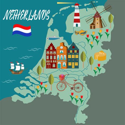 A holanda conta com diversas cidades charmosas e interessantes. Mapa de dibujos animados de holanda | Vector Premium