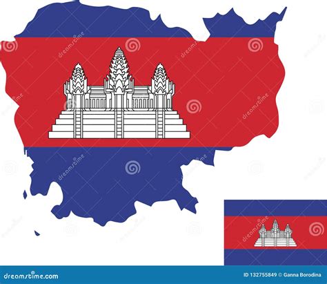Vector Map Of Cambodia With Flag Isolated White Background Stock