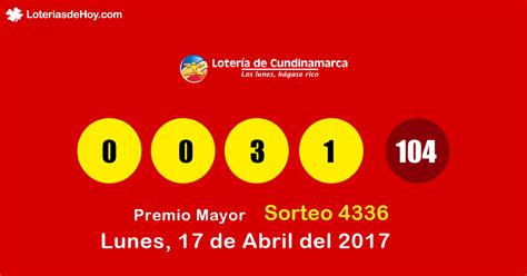 4147 del día sábado 28 de enero de 2017. Lotería de Cundinamarca sorteo 4336 del 17 de Abril de ...