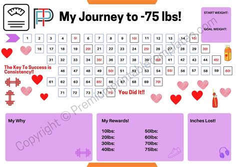 This free printable weight loss chart and journal can be used to keep track of your weight loss journey. Printable Weight Loss Tracker, 75 Pounds | Premium ...