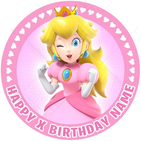 Princess Peach Birthday Cake Topper Decoration Circle Personalised