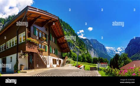 Wonderful Mountain Village Of Lauterbrunnen And The Lauterbrunnen Wall