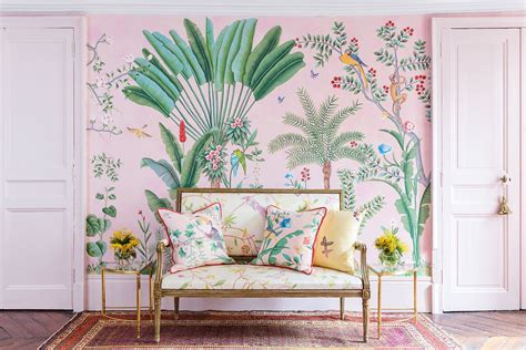 Chinoiserie Hand Painted Silk Wallpaper On Custom Pink Color Etsy