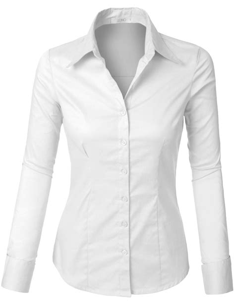 Lightweight Button Down Shirt With Stretch Le3no Casual Shirt Women White Long Sleeve Shirt