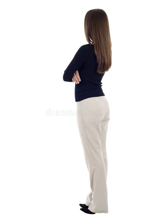 Back View Of Standing Beautiful Smiling Blonde Woman Stock Image