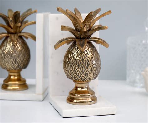 Set 2 Imperial Pineapple Bookends Gold And Marble
