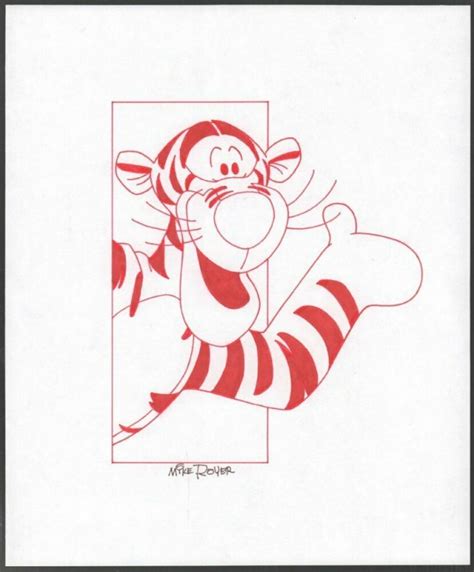 Winnie The Pooh Disney Red Ink Drawing Concept Art Tigger Waving By