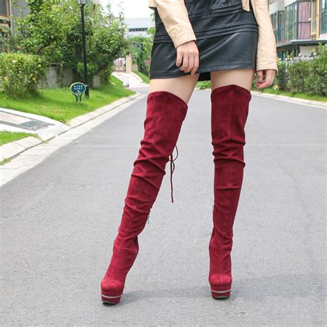 Ashiofu Ladies Thigh High Boots Shoelace Party Over Knee Boots Platform