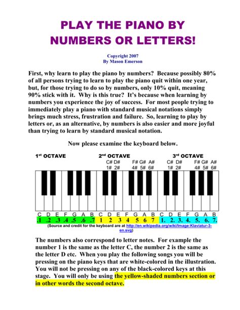 Piano By Number Printables Free Free Printable Download