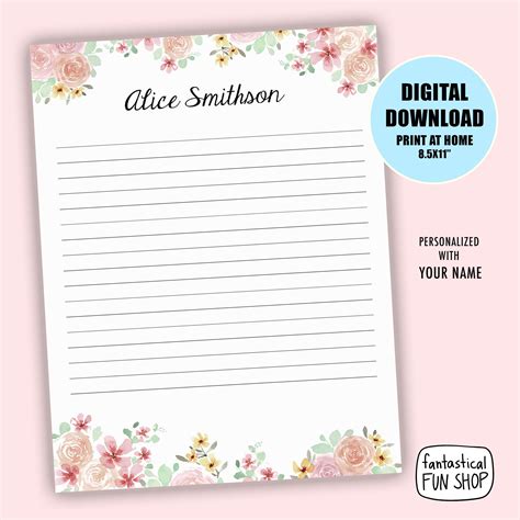 Printable Stationery Personalized Stationery Stationary With Etsy