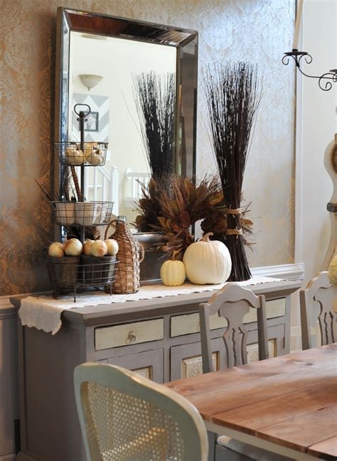 Cultivate an indoor vertical garden with a rambling vine wallpaper. 30 Beautiful And Cozy Fall Dining Room Décor Ideas | DigsDigs