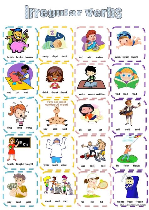 Irregular Verbs Picture Dictionary English Esl Worksheets Irregular