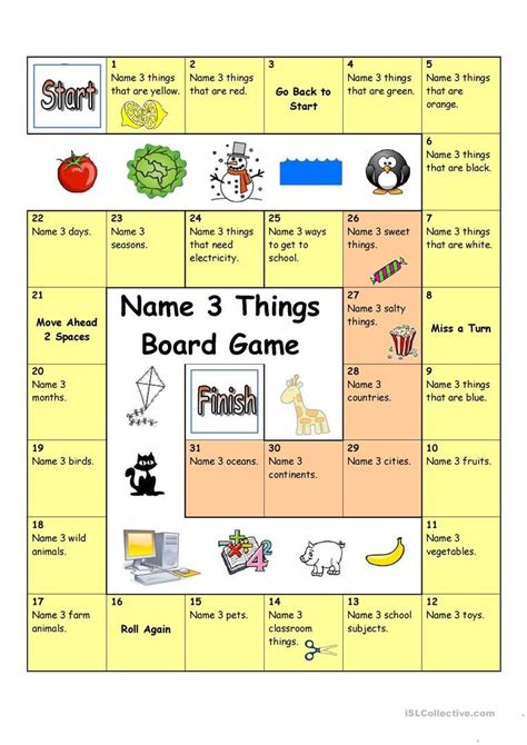 Board Game Name 3 Things Easy Worksheet Free Esl Printable