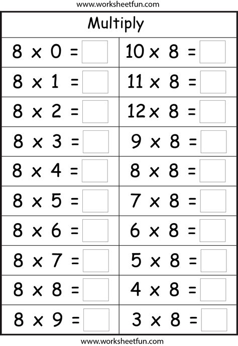 Printable 8 Times Table Worksheets Activity Shelter Multiplication