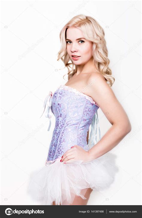 Sexy Attractive Blondy Woman With Big Breasts In A Blue Corset Stock Photo By Sandy Che Yandex