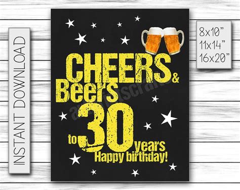 Cheers And Beers To 30 Years Birthday Sign Cheers And Beers Etsy