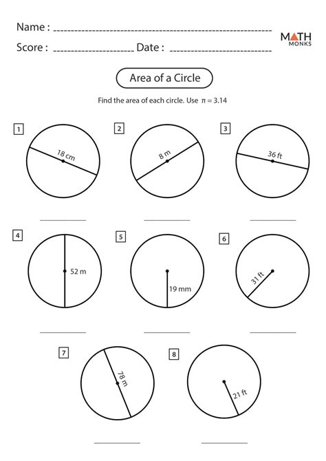 area of a circle worksheets math monks