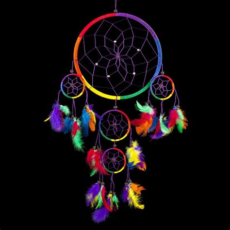 Dream Catcher ~ Traditional Rainbow Multi Color With Feathers 85