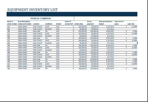 Equipment Inventory Log Ms Excel Editable Template Word