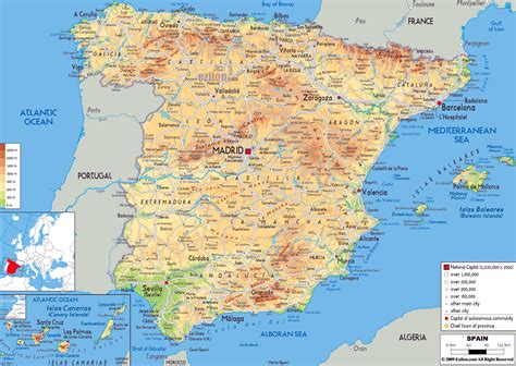 Grande Mapa Físico De España Con Carreteras Ciudades Y Aeropuertos