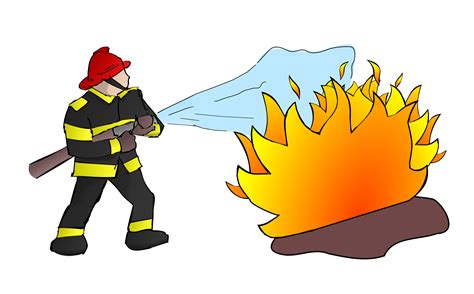 Firefighter Fighting Fire Cartoon